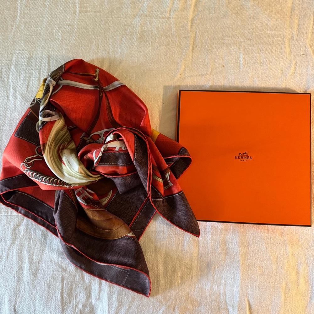 Hermes Paris silk scarf; equestrian design